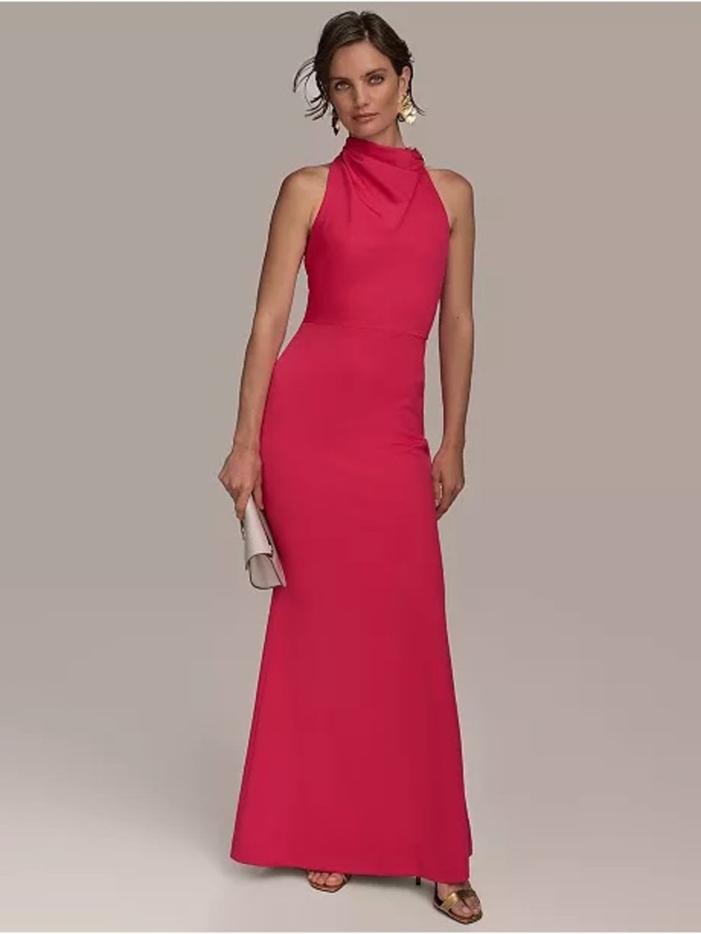 Donna Karan hot pink halter gown